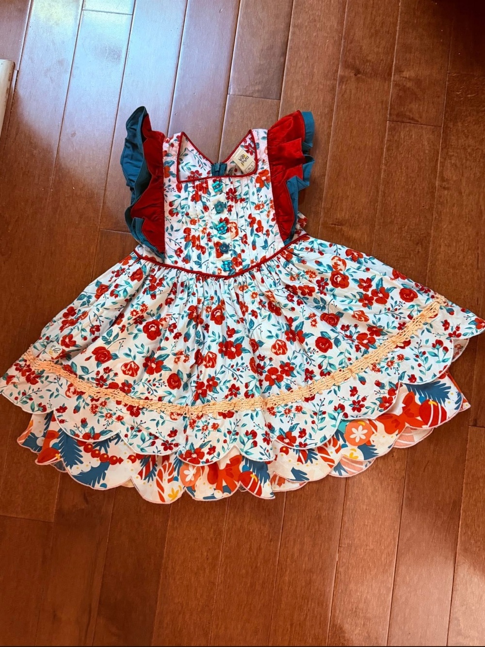 Wildflowers Christmas Red Floral Ruffle Dress